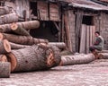 A woman sits on logs - IZNIK - TURKEY